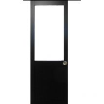 Gd Menuiseries - Porte Coulissante Atelier Noir H204 x L83 Sans Meneau + Rail Alu Bandeau Noir Et 2 Coquilles