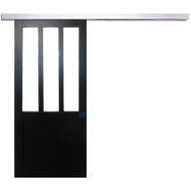 Gd Menuiseries - Porte Coulissante Atelier Noir H204 x L93 + Rail Alu Et 2 Coquilles Noir