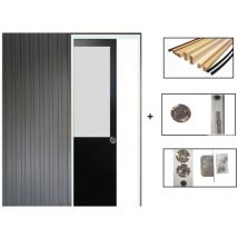 Gd Menuiseries - Porte Coulissante Athena Noir H204 x L83 + Systeme De Galandage Et Kit Finition Inclus