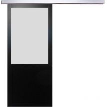 Porte Coulissante Athena Noir Vitree H204 X L73 + Rail Alu