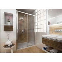 Porte coulissante droite, 2 éléments sans seuil ANCOSMART en verre Sécurit transparent 6 mm, 120x200 cm, profil argent poli brillant
