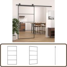 Porte coulissante Aluminium et verre esg 102,5x205 cm Noir - Portes Coulissantes - Porte D'entrée - Porte Aluminium - Porte Vitrée - Portails