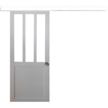Gd Menuiseries - Porte Coulissante Atelier Blanc H204 x L73 + Rail Alu Bandeau Blanc Et 2 Coquilles