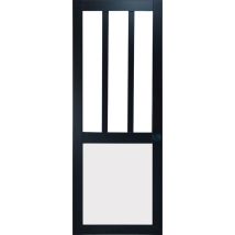 Gd Menuiseries - Porte Coulissante Atelier noir et panneau blanc Vitrée H204 x L73 et 2 Coquilles Noir