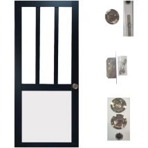 Gd Menuiseries - Porte Coulissante Atelier noir et panneau blanc Vitree H204 x L83 + serrure à condamnation