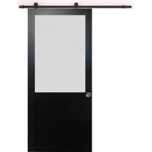 Porte Coulissante Athena Noir H204 X L83 + Rail A Roulettes Et 2 Coquilles