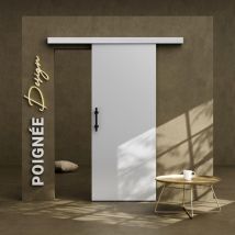 Mon Marché Déco - Porte Coulissante avec Rail + Poignée Verticale - Laquée Blanche 83 cm