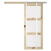 Porte coulissante avec système à galandage en bois et verre trempé - 3 fenêtres - H205 x L73 cm - ACOSTA II