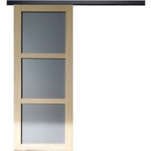 Gd Menuiseries - Porte Coulissante Ayous 3 Panneaux Gris Ral 7035 H204 x L83 + Rail Alu Bandeau Noir
