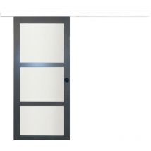 Gd Menuiseries - Porte Coulissante Blakeria Vitrée Ral7016 H204 x L93 + Rail Alu Bandeau Blanc Et 2 Coquilles Noir