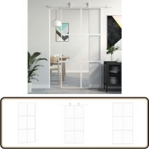 Porte coulissante blanc 102,5x205 cm verre trempé aluminium - Portes Coulissantes - Porte Vitrée - Porte D'intérieur - Porte De Garage - Portes