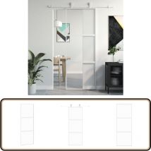Porte coulissante blanc 76x205 cm verre trempé aluminium - Portes Coulissantes - Porte Vitrée - Porte Intérieur - Portes Modernes - Porte Aluminium