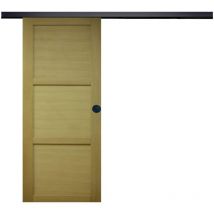 Gd Menuiseries - Porte Coulissante Bois Ayous 3 Panneaux H204 x L73 + Rail Alu Bandeau Noir Et 2 Coquilles Noir