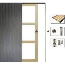 Gd Menuiseries - Porte Coulissante Bois Ayous Vitrage Transparent H204 x L73 + Systà ̈Me à Galandage Et Kit Finition Inclus