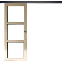 Gd Menuiseries - Porte Coulissante Bois Ayous Vitrage Transparent H204 x L83 + Rail Alu Bandeau Noir Et 2 Coquilles