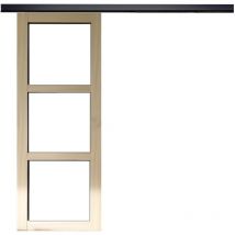 Gd Menuiseries - Porte Coulissante Bois Ayous Vitrage Transparent H204 x L83 + Rail Alu Bandeau Noir