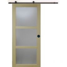 Gd Menuiseries - Porte Coulissante Bois Ayous Vitrée H204 x L73 + Rail à Roulettes Et 2 Coquilles Noir