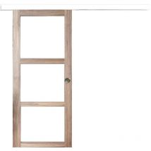 Gd Menuiseries - Porte Coulissante Bois Frake Vitrage Transparent H204 x L83 + Rail Alu Bandeau Blanc Et 2 Coquilles