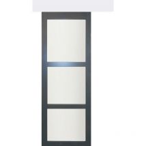 Gd Menuiseries - Porte Coulissante Blakeria Vitrée Ral7016 H204 x L73 + Rail Alu Bandeau Blanc Et 2 Coquilles