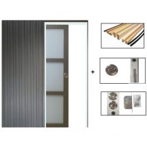Gd Menuiseries - Porte Coulissante Marron Ral7006 Vitrée H204 x L83 + Systeme Galandage Et Kit De Finitions Inclus