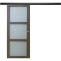 Gd Menuiseries - Porte Coulissante Marron Ral7006 Vitrée H204 x L83 + Rail Alu Bandeau Noir Et 2 Coquilles