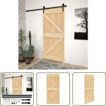 Galozzoit - The Living Store Porte coulissante et kit de quincaillerie 100x210 cm Pin massif - Portes Coulissantes - Porte En Bois - Porte Entrée