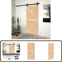 Porte coulissante et kit de quincaillerie 100x210 cm Pin massif - Portes Coulissantes - Porte En Bois - Porte Entrée - Porte Extérieure