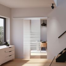 Schulte - Porte coulissante intérieure 88 x 203 cm, porte vitrée rayures opaques - Poignée bouton + double amortisseur Softclose