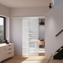 Porte coulissante intérieure Schulte, 75 x 203 cm, verre décor mistral - Poignée bouton + double amortisseur Softclose