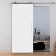 Porte coulissante intérieure Schulte, 90 x 206 cm, Porte pleine en bois blanc, rail apparent - Poignée barre + amortisseur Softclose