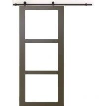 Porte Coulissante Marron Ral7006 Vitrage transparent H204 x L83 + Rail a roulette