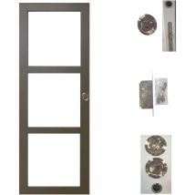 Porte Coulissante Marron Ral7006 Vitrage transparent H204 x L83 + serrure a condamnation
