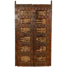 Porte coulissante médiévale ancienne en bois massif et en fer pour l'intérieur ou l'extérieur
