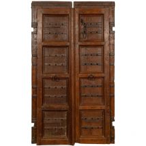 Porte coulissante médiévale ancienne en bois massif et en fer pour l'intérieur ou l'extérieur