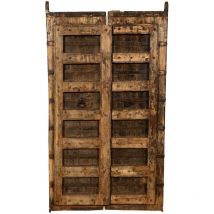 Porte coulissante médiévale ancienne en bois massif et en fer pour l'intérieur ou l'extérieur