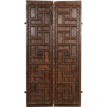 Porte coulissante médiévale ancienne en bois massif et en fer pour l'intérieur ou l'extérieur