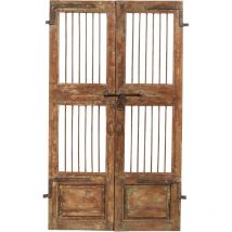 Porte coulissante médiévale ancienne en bois massif et en fer pour l'intérieur ou l'extérieur