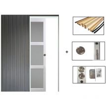 Porte Coulissante Kenya Blanc Vitrée H204 X L83 + Systeme Galandage Et Kit Finition Inclus