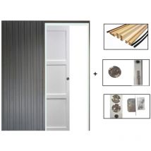 Porte Coulissante Korya Blanc 3 Panneaux H204 X L83 + Systeme De Galandage Et Kit De Finition Inclus
