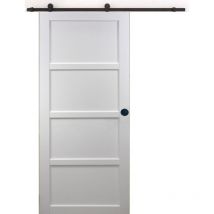 Gd Menuiseries - Porte Coulissante Tamera Blanc 4 Panneaux H204 x L83 + Rail à Roulettes Et 2 Coquilles Noir