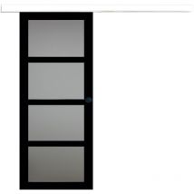 Gd Menuiseries - Porte Coulissante Telia Noir Vitrée H204 x L73 + Rail Alu Bandeau Blanc Et 2 Coquilles Noir