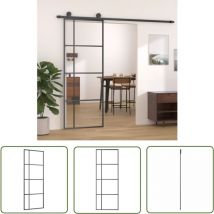 The Living Store Porte coulissante Verre ESG et aluminium 76x205 cm Noir - Portes Coulissantes - Porte D'entrée - Porte Vitrée - Porte Intérieure
