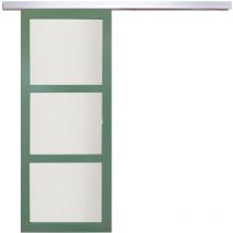 Porte Coulissante Vert Vitrée H204 X L83 + Rail Alu