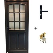 Porte D'Entrée Bois Vitrée, Alicia, Gris Ral7016, H,215Xl,90 p, Droit Cote Tableau + Poignée Et Barillet( Ref 010723No)