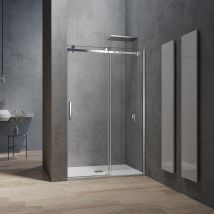 Grand Verre - Porte de douche 120x195 Style industriel système coulissant à roulette en verre trempé transparent 8 mm accessoires chromés