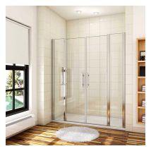 AICA porte de douche battante 140x197cm porte battante avec 2 éléments fixes en 6mm verre anticalcaire