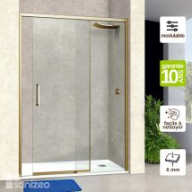 Pare douche porte coulissante GAUCHE en verre ép 6mm L96/100H195 cm, profilé or, SUPERBAN Vézannes 2P