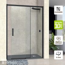 Superban - Pare douche porte coulissante gauche en verre ép 6mm L108/112H195 cm, profilé noir mat Vézannes 2P