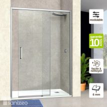 Superban - Pare douche porte coulissante gauche en verre ép 6mm L108/112H195 cm, profilé chrome Vézannes 2P