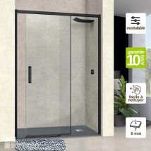 Superban - Pare douche porte coulissante gauche en verre ép 6mm L160/164H195 cm, profilé noir mat Vézannes 2P